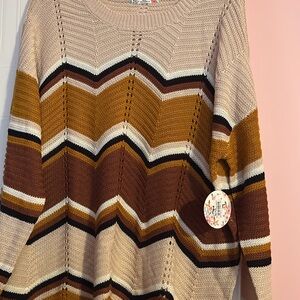 Striped Chevron Sweater - Cream, Brown, and Tan